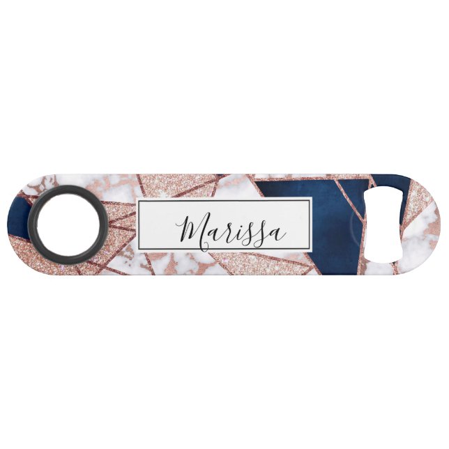 Luxurious Rose Gold Glitter Geometric Marble Bar Key (Front (Horizontal))