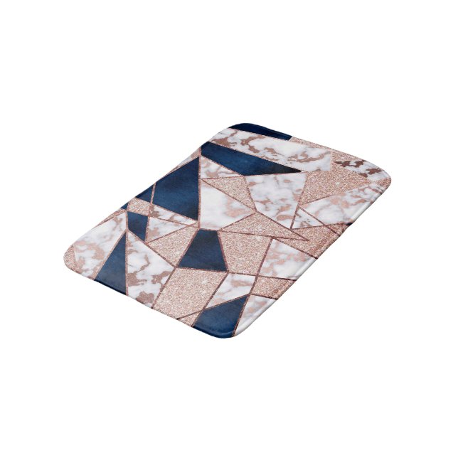 Luxurious Rose Gold Glitter Geometric Marble Bath Mat (Angled)