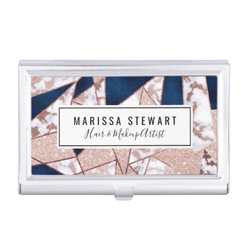Luxurious Rose Gold Glitter Geometric Marble Business Card Case