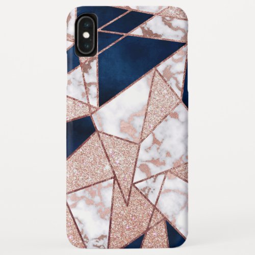 Luxurious Rose Gold Glitter Geometric Marble iPhone XS Max Case