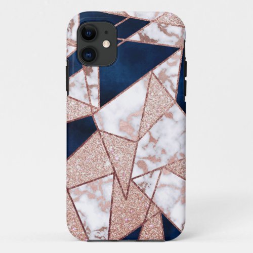 Luxurious Rose Gold Glitter Geometric Marble iPhone 11 Case