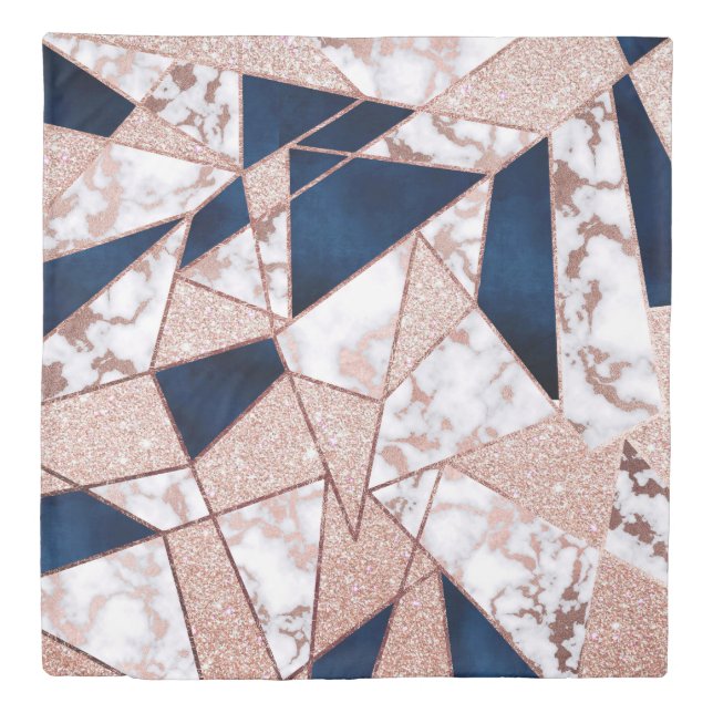 Luxurious Rose Gold Glitter Geometric Marble Duvet Cover (Front)
