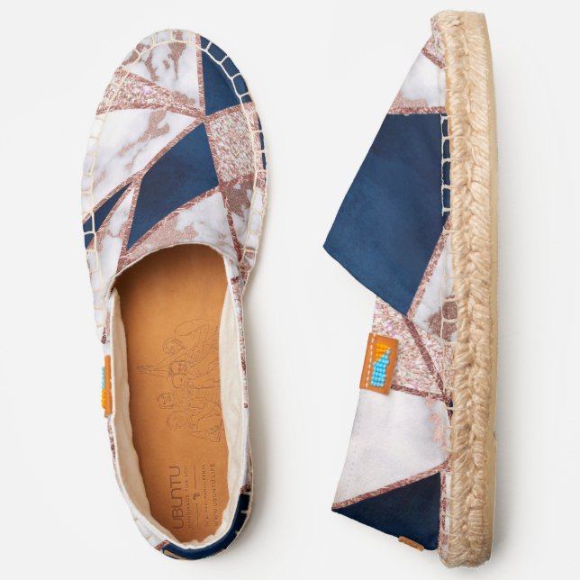 Luxurious Rose Gold Glitter Geometric Marble Espadrilles (Side)