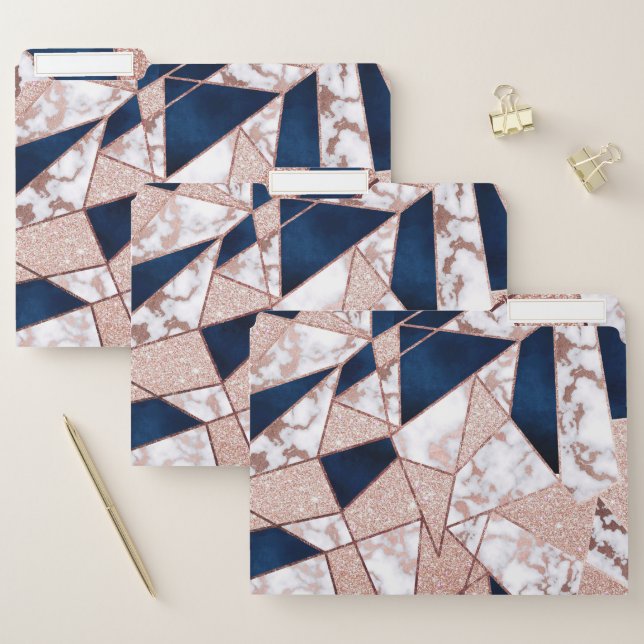 Luxurious Rose Gold Glitter Geometric Marble File Folder (Set)