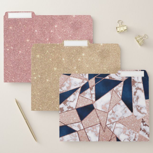 Luxurious Rose Gold Glitter Geometric Marble File Folder (Set)