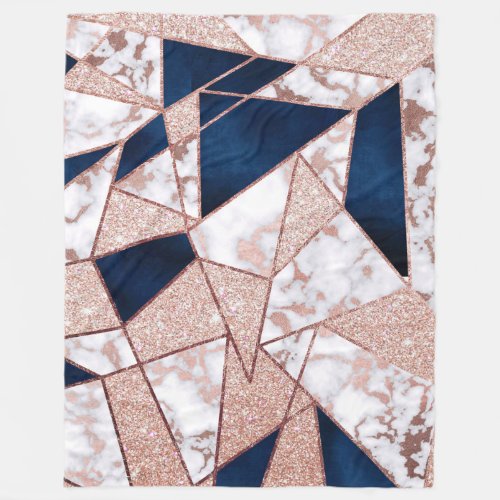 Luxurious Rose Gold Glitter Geometric Marble Fleece Blanket