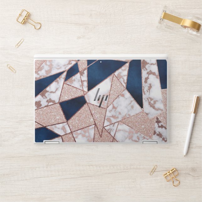 Luxurious Rose Gold Glitter Geometric Marble HP Laptop Skin (Desk)