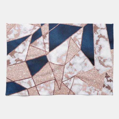 Luxurious Rose Gold Glitter Geometric Marble Kitchen Towel