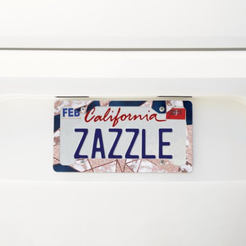 Luxurious Rose Gold Glitter Geometric Marble License Plate Frame