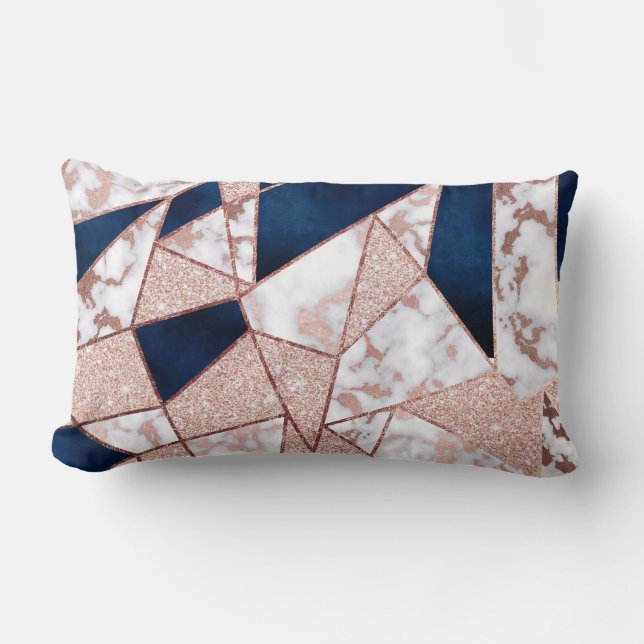 Luxurious Rose Gold Glitter Geometric Marble Lumbar Pillow (Front)