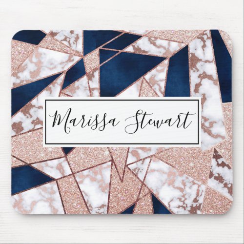 Luxurious Rose Gold Glitter Geometric Marble Mouse Pad