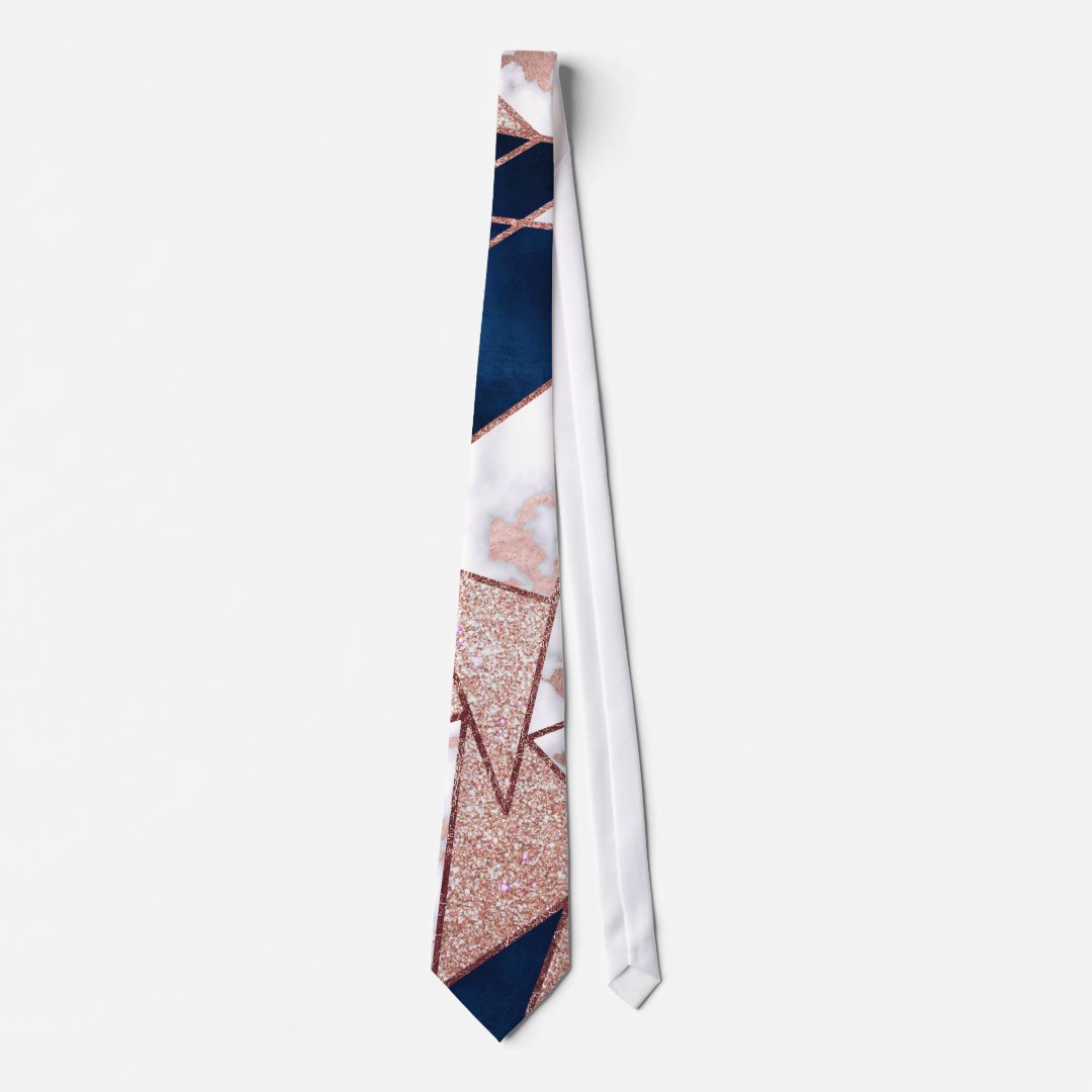 Luxurious Rose Gold Glitter Geometric Marble Neck Tie | Zazzle