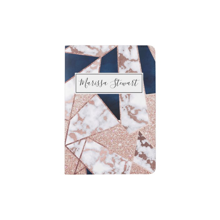 Luxurious Rose Gold Glitter Geometric Marble Passport Holder