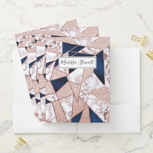 Luxurious Rose Gold Glitter Geometric Marble Pocket Folder