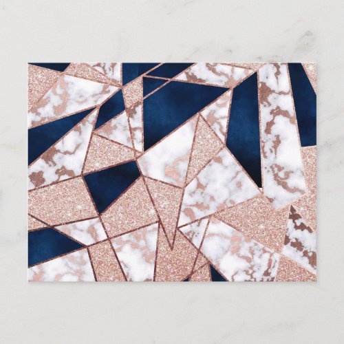 Luxurious Rose Gold Glitter Geometric Marble Postcard
