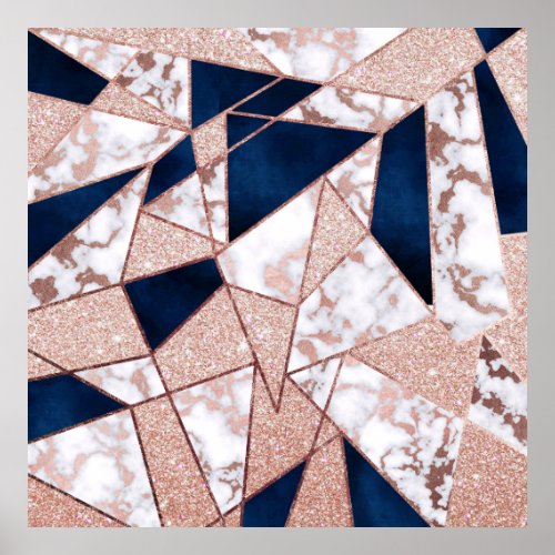 Luxurious Rose Gold Glitter Geometric Marble Poster