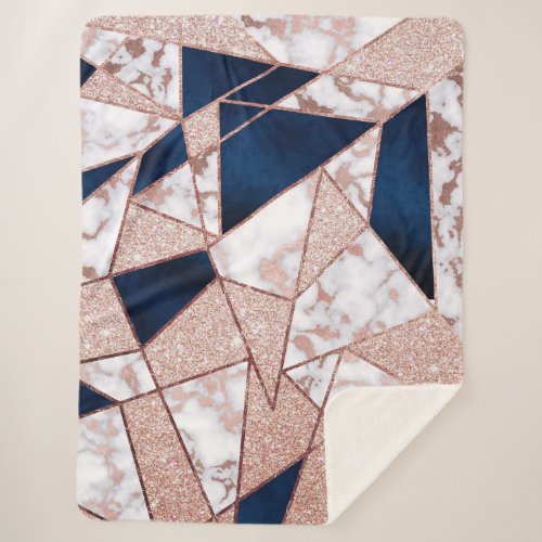 Luxurious Rose Gold Glitter Geometric Marble Sherpa Blanket