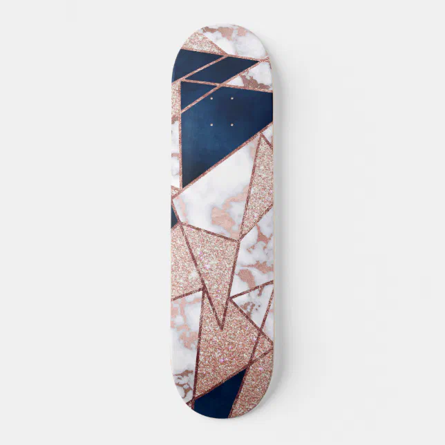 Luxurious Rose Gold Glitter Geometric Marble Skateboard Zazzle