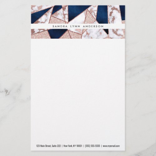 Luxurious Rose Gold Glitter Geometric Marble Stationery