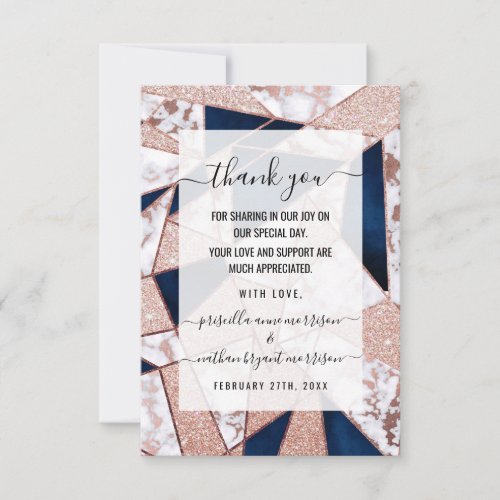 Luxurious Rose Gold Glitter Geometric Marble Thank You Card