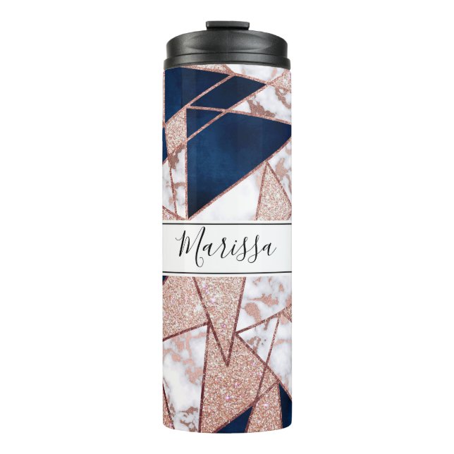 Luxurious Rose Gold Glitter Geometric Marble Thermal Tumbler (Front)