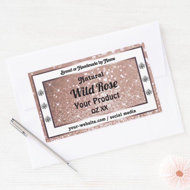 Luxurious Rose Gold Glitter Jewels Product Labels (Envelope)