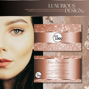 Luxurious Rose Gold Glitter Sparkle Stars and Logo Business Card