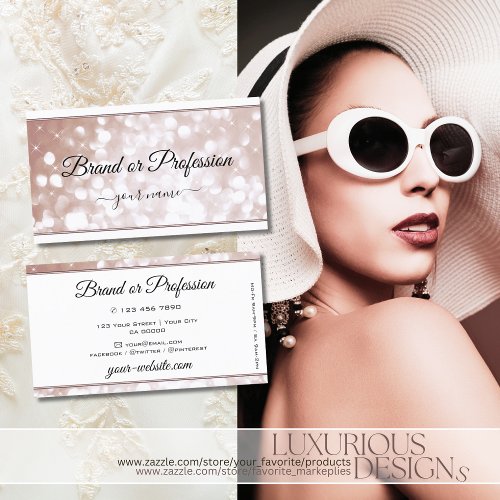 Luxurious Rose Gold Glitter Sparkle Stars White Business Card