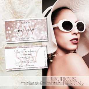 Luxurious Rose Gold Glitter Stars Initials White Business Card