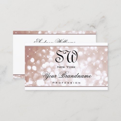 Luxurious Rose Gold Glitter Stars Monogram White Business Card