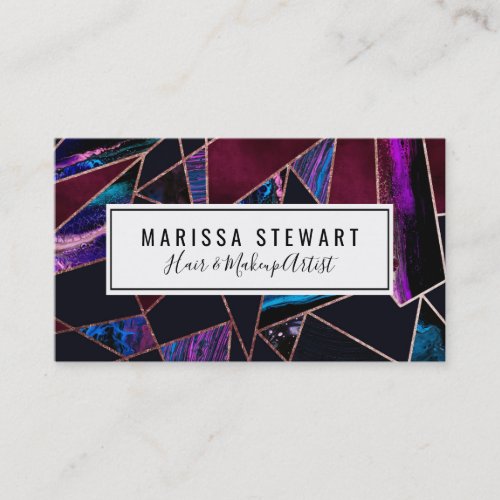 Luxurious Rose Gold Liquid Paint Marble Geometric Business Card