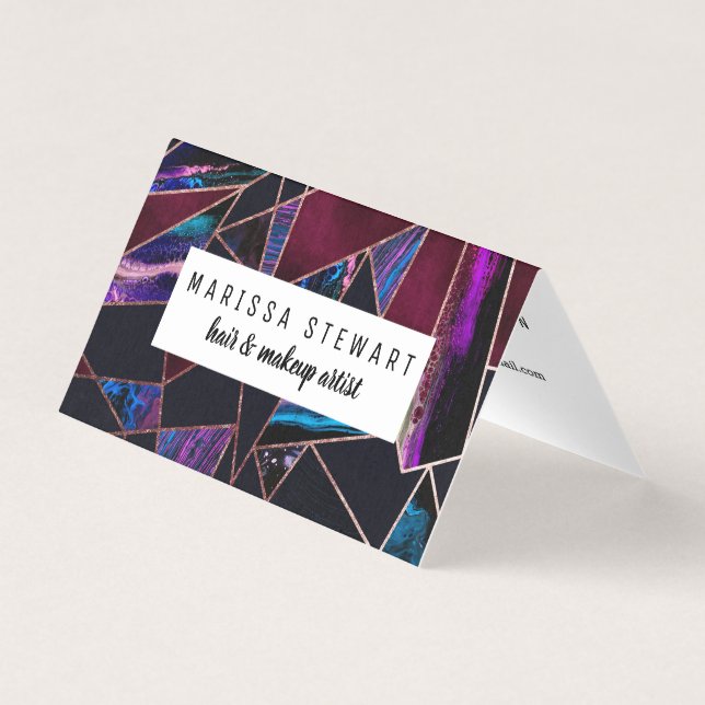 Luxurious Rose Gold Liquid Paint Marble Geometric Business Card (Front)