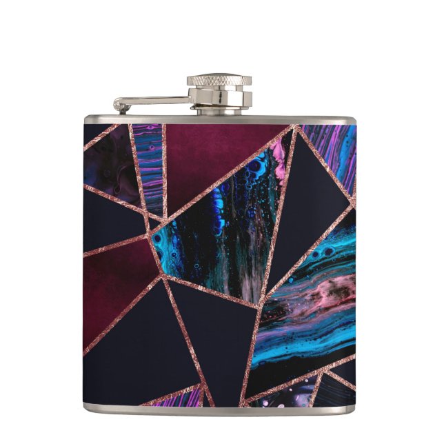 Luxurious Rose Gold Liquid Paint Marble Geometric Flask (Front)
