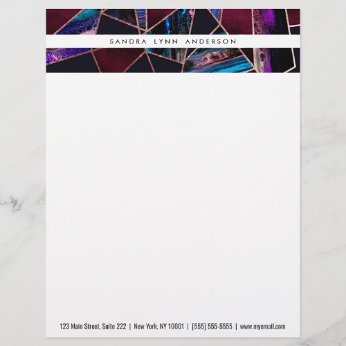 Luxurious Rose Gold Liquid Paint Marble Geometric Letterhead