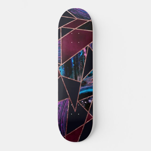 Luxurious Rose Gold Liquid Paint Marble Geometric Skateboard (Front)