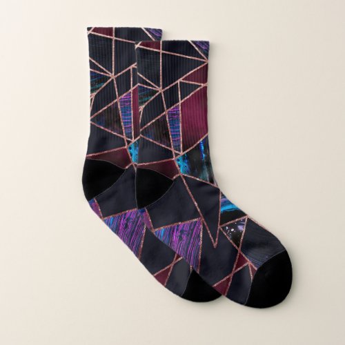 Luxurious Rose Gold Liquid Paint Marble Geometric Socks