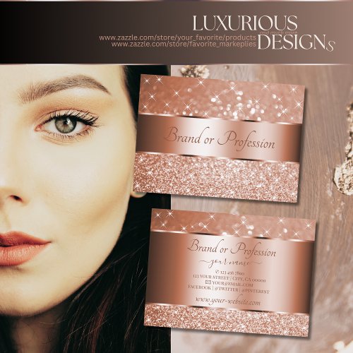 Luxurious Rose Gold Luminous Glitter Sparkle Stars Business Card