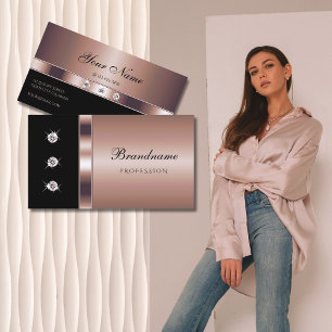 Luxurious Rose Gold on Black with Faux Rhinestones Business Card