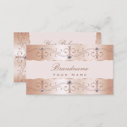 Luxurious Rose Gold Ornate Borders Jewels Ornament Business Card