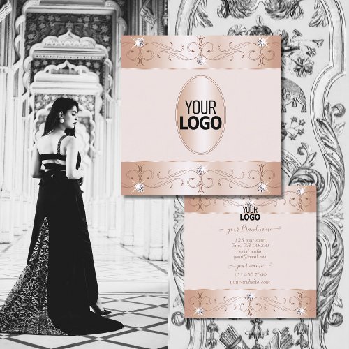 Luxurious Rose Gold Ornate Ornaments Add Logo Luxe Square Business Card