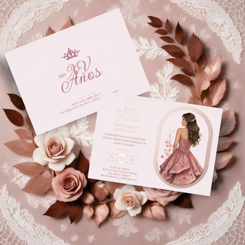 Luxurious Rose Gold Oval Frame Charming MIs XV Foil Invitation