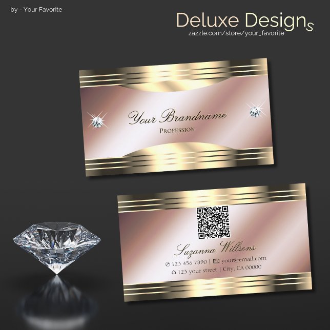 Luxurious Rose Gold Shiny Diamonds with QR Code Business Card (Creator Uploaded)