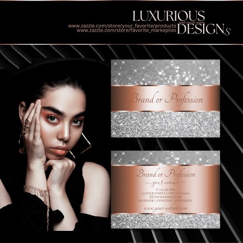 Luxurious Rose Gold Silver Glitter Luminous Stars Business Card