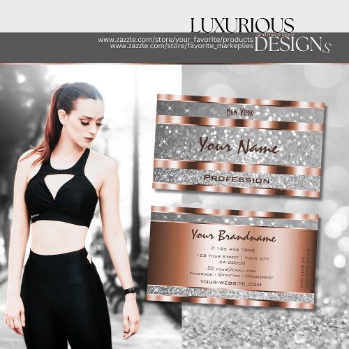 Luxurious Rose Gold Silver Glitter Stars Elegance Business Card