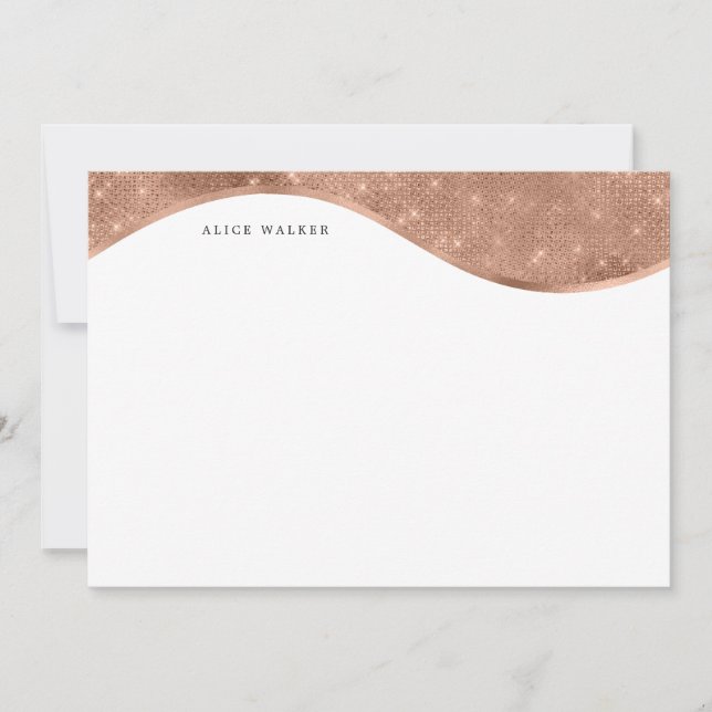 luxurious rose gold sparkle foil monogram note card (Front)