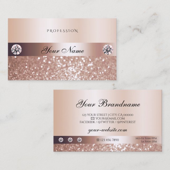 Luxurious Rose Gold Sparkling Glitter and Diamonds Business Card (Front/Back)