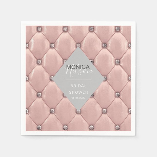 luxurious rose gold tufted bridal shower napkins (Front)