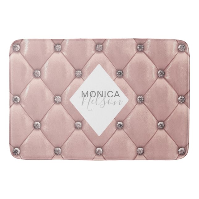 luxurious rose gold tufted monogram bath mat (Front)