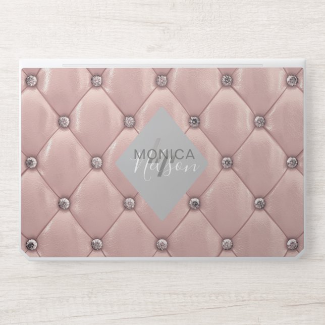 Luxurious rose gold tufted monogram HP laptop skin (Front)