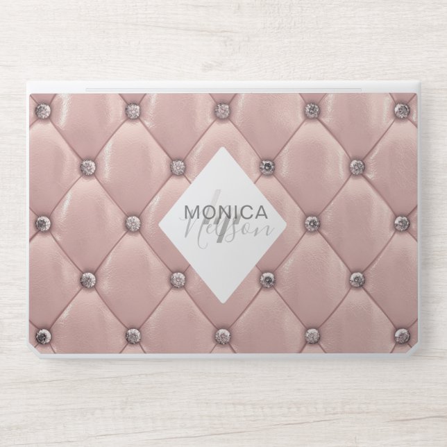 Luxurious rose gold tufted monogram HP laptop skin (Front)